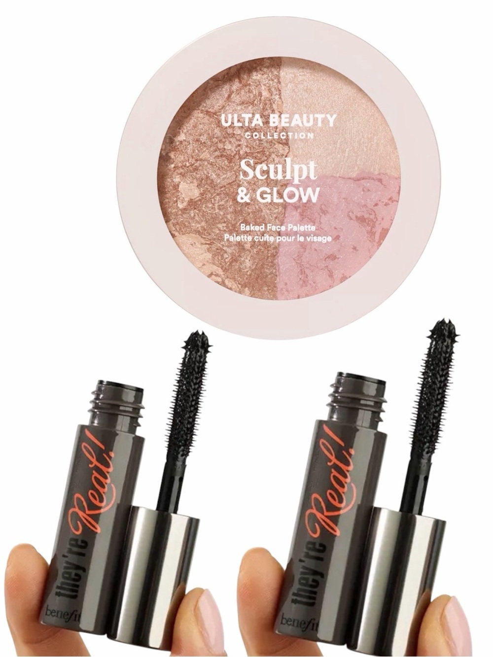 Trio: 2 BENEFIT Deluxe Mini Mascara AND 1 ULTA Sculpt & Glow Baked Face Palette
